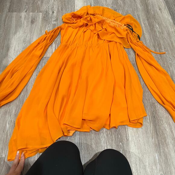 Michael Costello x REVOLVE Everett Orange Ruffle Asymmetric Mini Dress XS - Picture 7 of 8